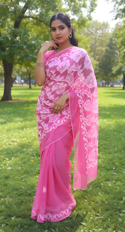 COTTON WHITE THREAD SAREE