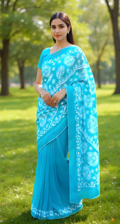 COTTON WHITE THREAD SAREE