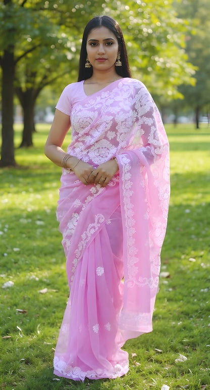 COTTON WHITE THREAD SAREE