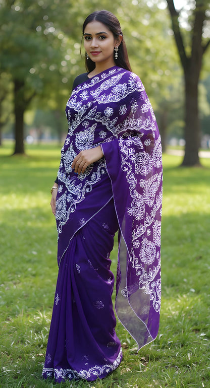 COTTON WHITE THREAD SAREE