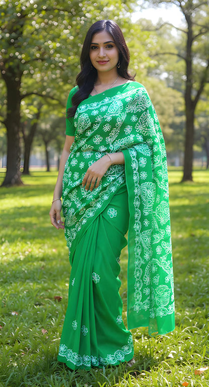 COTTON WHITE THREAD SAREE